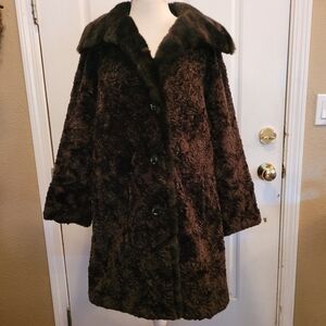 Fake Faux Fur Coat Vintage Sportowne Brown Textured Size 14 14.5